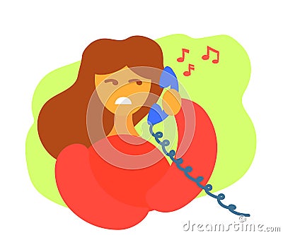 Displeased girl and a telephone receiver. Cartoon. Vector Vector Illustration